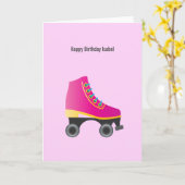 Roze Roller Schaats Verjaardag Kaart (Gele Bloem)