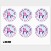 Roze roller schaats Verjaardagsfeestje stickers vo (Vel)