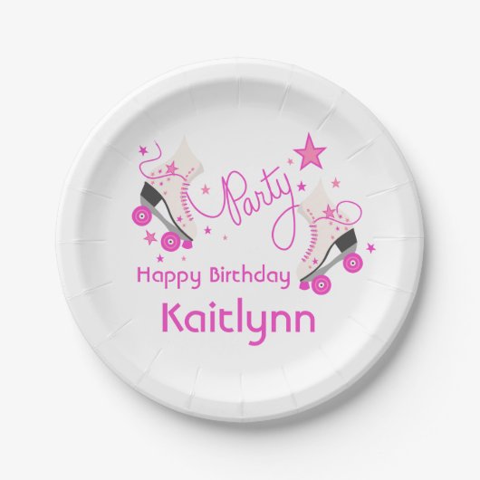 Roze Roller Schaatsen Birthday Party Papieren Bordje (Voorkant)