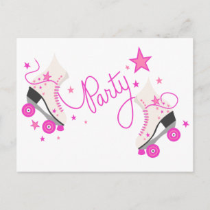 Roze Roller Schaatsen Verjaardag Party Briefkaart