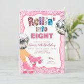 Roze Roller Skate Glitter Lovertjes Verjaardag Kaart (Staand voorkant)