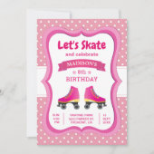 Roze Roller Skate Kinderen Schaatsen Verjaardagsfe Kaart (Voorkant)