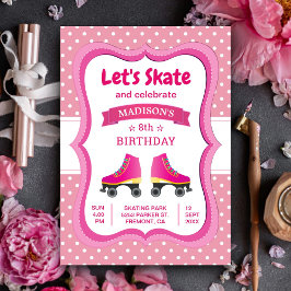 Roze Roller Skate Kinderen Schaatsen Verjaardagsfe Kaart
