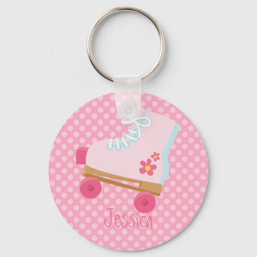 Roze Rollerskates stippen Sleutelhanger (Voorkant)