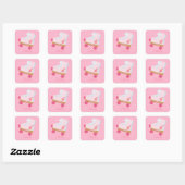 Roze Rollerskates Vierkante Stickers (Vel)