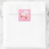Roze Rollerskates Vierkante Stickers (Tas)