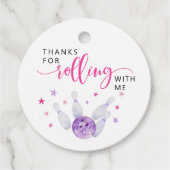 Roze Rolling Bowling Birthday Party Bedankjes Labels (Voorkant)