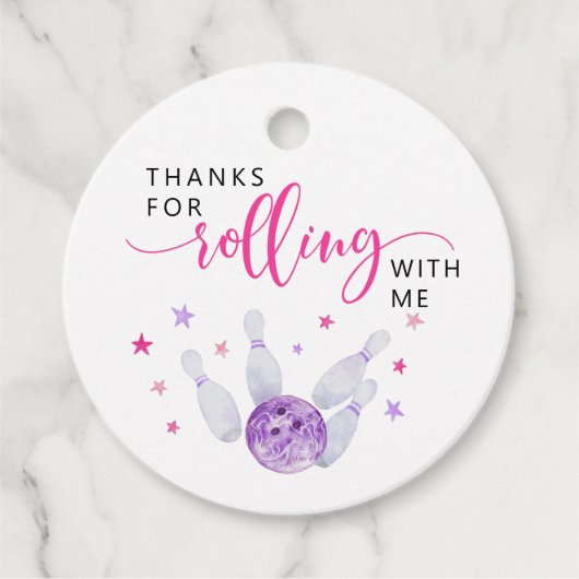Roze Rolling Bowling Birthday Party Bedankjes Labels (Voorkant)