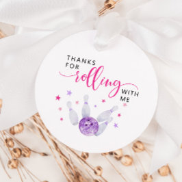 Roze Rolling Bowling Birthday Party Bedankjes Labels