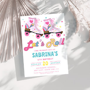 Roze Rolschaatsen Meisjes Verjaardagsfeestje Kaart