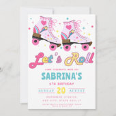 Roze Rolschaatsen Meisjes Verjaardagsfeestje Kaart (Voorkant)