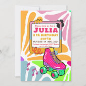 Roze Rolschaatsen Verjaardag KLEURRIJKE Retro Kaart (Voorkant)