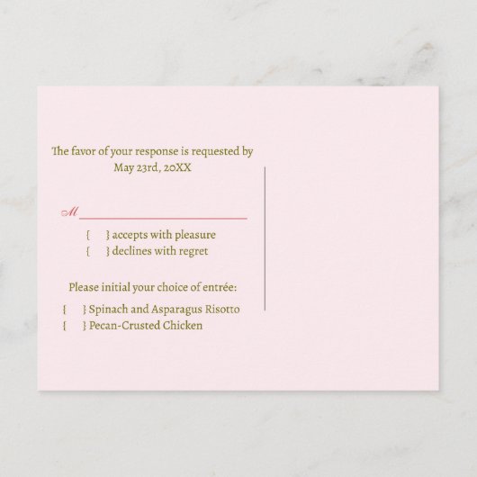 Roze Romance Peony Wedding Menu Keuze RSVP (Achterkant)