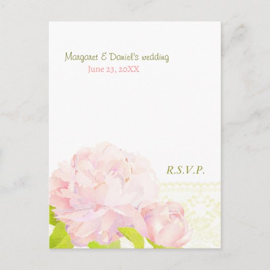 Roze Romance Peony Wedding Menu Keuze RSVP (Voorkant)
