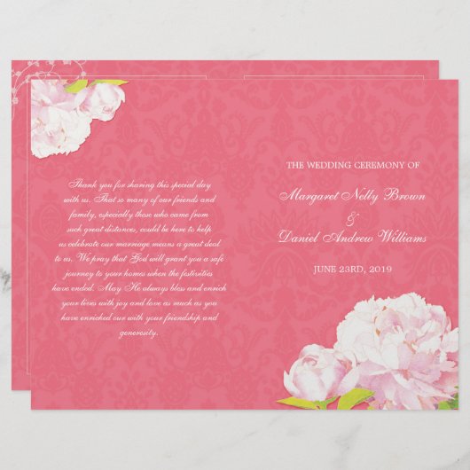 Roze Romance Wedding Bi Fold Program (Voorkant / Achterkant)