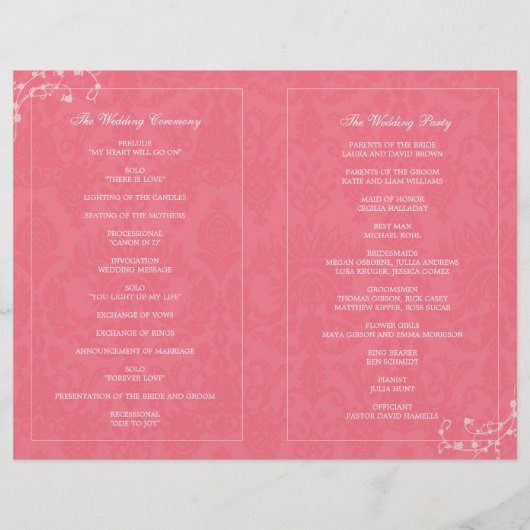 Roze Romance Wedding Bi Fold Program (Achterkant)