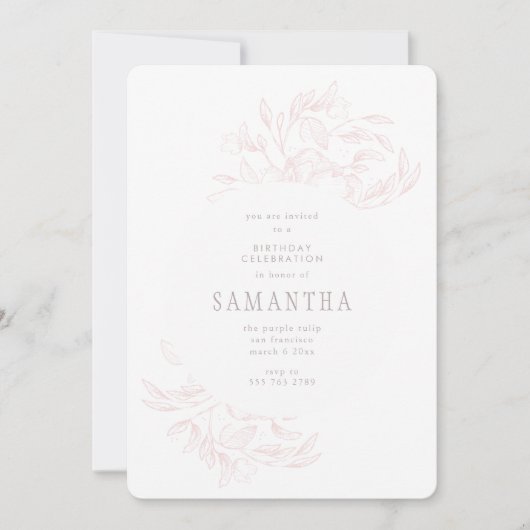 Roze Romantic Drage Floral Birthday Uitnodiging (Voorkant)