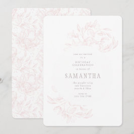 Roze Romantic Drage Floral Birthday Uitnodiging