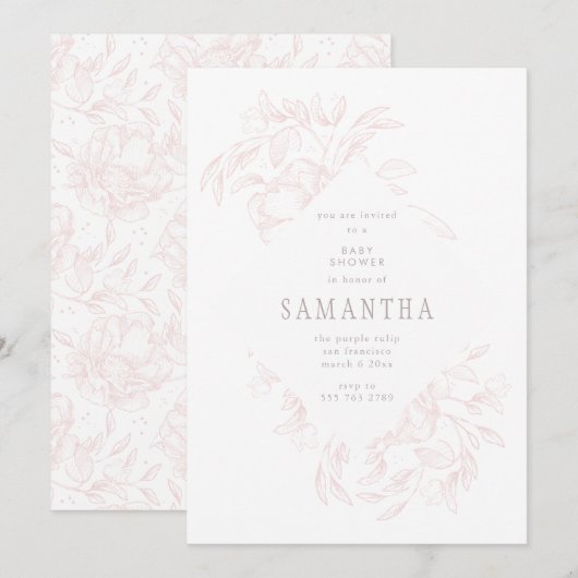 Roze Romantic Floral Baby shower Kaart (Voorkant / Achterkant)