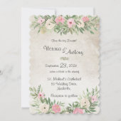 Roze Romantic Floral  Scalloped Wedding Kaart (Voorkant)