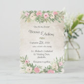 Roze Romantic Floral  Scalloped Wedding Kaart (Staand voorkant)