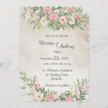 Roze Romantic Floral  Scalloped Wedding