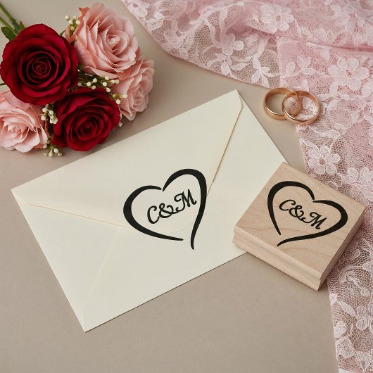 Roze Romantisch Hart Monogram Lente Bruiloft Rubberstempel