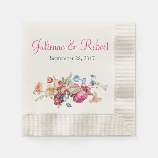Roze Romantische  Bloemen Bruiloft Cocktail Servetten (Voorkant)