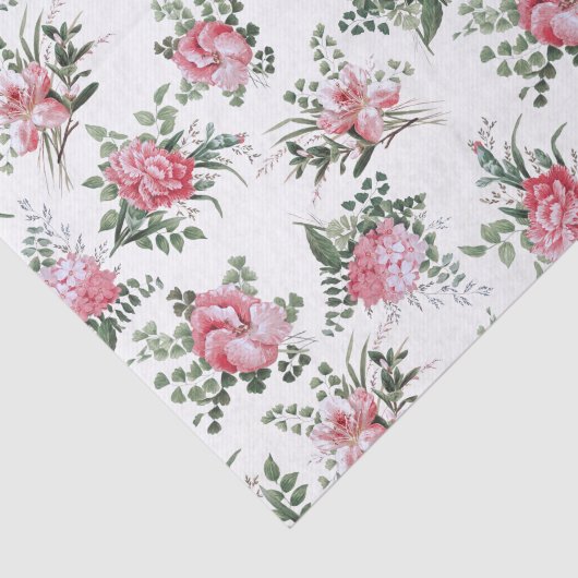  roze romantische bloemen en varens tissuepapier (Detail)