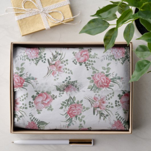  roze romantische bloemen en varens tissuepapier (Geschenk)