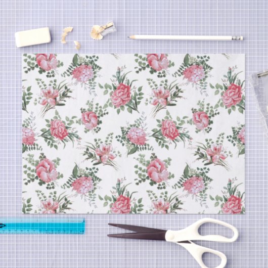  roze romantische bloemen en varens tissuepapier (Craft)