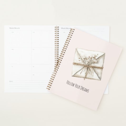 Roze Romantische Bloemen Envelop Dromen Planner (Display)