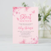 Roze Romantische bloemenfoto waterverf Sweet 16 Kaart (Staand voorkant)