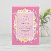 Roze Romantische Bloemige Bruiloft Kaart (Staand voorkant)