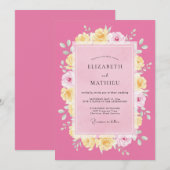 Roze Romantische Bloemige Bruiloft Kaart (Voorkant / Achterkant)