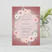Roze Romantische Bloemrijke Bruiloft Kaart (Staand voorkant)