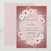 Roze Romantische Bloemrijke Bruiloft Kaart (Voorkant / Achterkant)