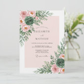 Roze Romantische Botanische Trouw Kaart (Staand voorkant)