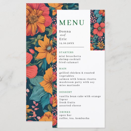  Roze Romantische bruiloft Menu (Voorkant / Achterkant)