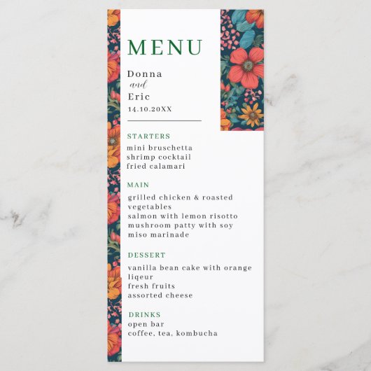  Roze Romantische bruiloft Menu (Voorkant)