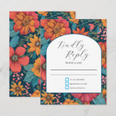  Roze Romantische bruiloft RSVP Kaartje (Voorkant / Achterkant)