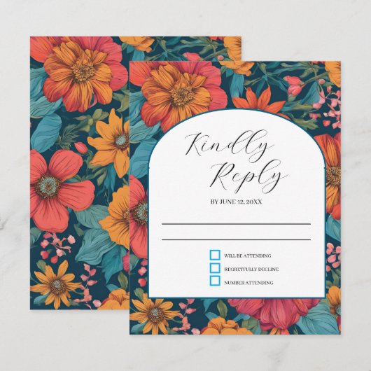  Roze Romantische bruiloft RSVP Kaartje (Voorkant / Achterkant)