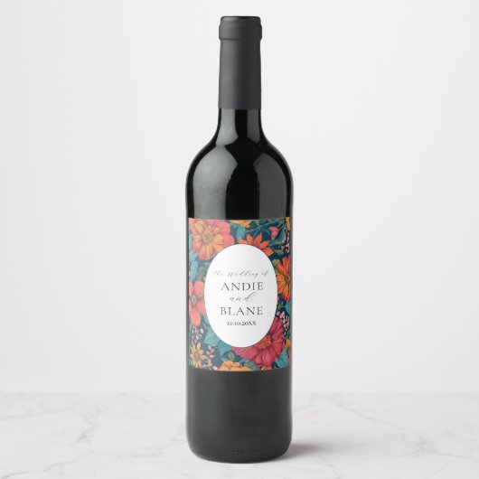  Roze Romantische bruiloft Wijn Etiket (Voorkant)