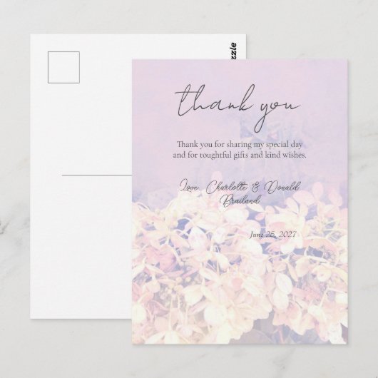 Roze Romantische Hydrangea Bloemen Bruiloft Briefkaart (Voorkant / Achterkant)