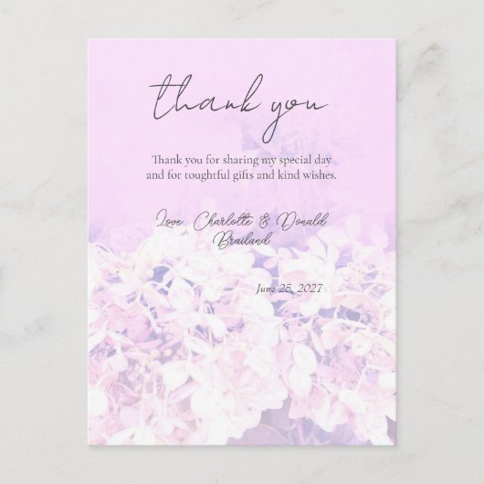 Roze Romantische Hydrangea Bloemen Bruiloft Briefkaart (Voorkant)