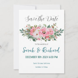 Roze Romantische lente Bloemen Waterverf bruiloft Save The Date