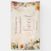 Roze Romantische Pastel Wildflowers Sweet 16 Spandoek (Verticaal)