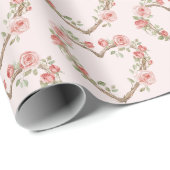 Roze Romantische Rode Roos Bloemhart Bruiloft Cadeaupapier (Rol Hoek)
