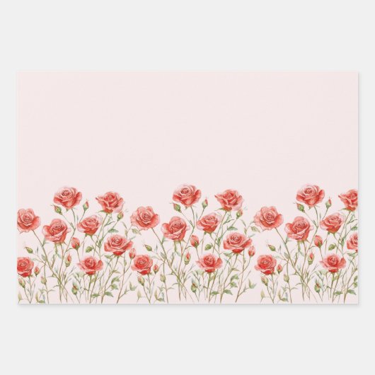 Roze Romantische Rode Roos Bloemhart Bruiloft Inpakpapier Vel (Voorkant 3)