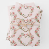 Roze Romantische Rode Roos Bloemhart Bruiloft Inpakpapier Vel (In situ)